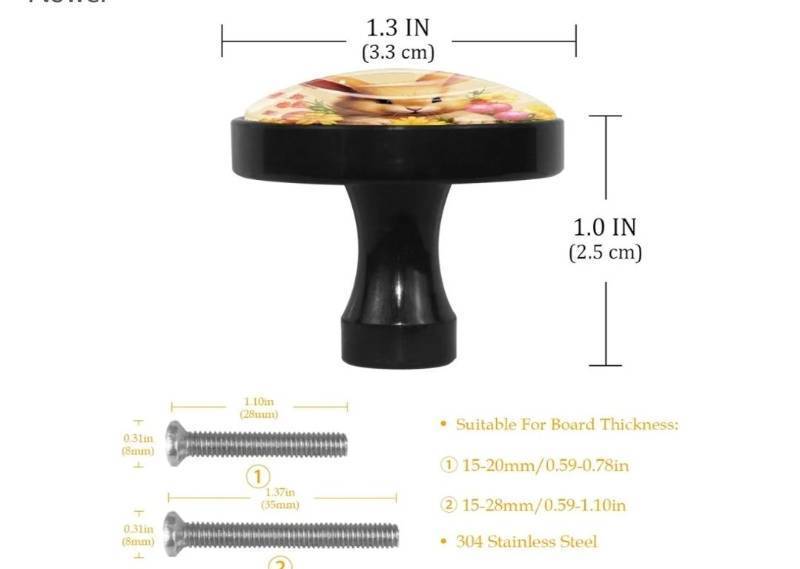 lot 17225 image: 4 Pack Happy Easter Bunny with Floral Wreath Cabinet Knobs Round Drawer Pulls Black Dresser Knob Cupboard Door Handles Hardware for Kitchen Bathroom Cabinets - Retail $20