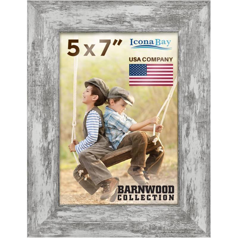lot 62307 image: 5x7 Pony Gray Picture Frame, Country Rustic Style 5 x 7 Photo Frame, Table Top or Wall Mount, Barnwood Collection - Retail $7