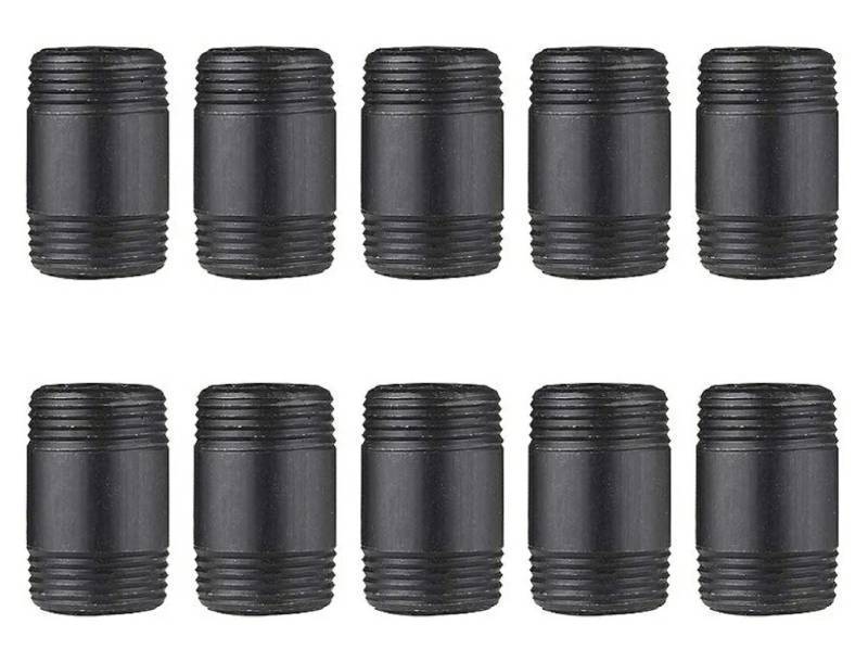 lot 27806 image: 10 Pack 1 Inches x 2 Inches Black Malleable Steel Nipples Fitting, DIY Steampunk Industrial Vintage Style. - Retail $14