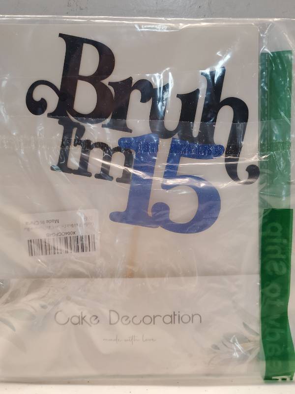 lot 27844 image: Birthday Cake Decoration Topper Bruh Im 15 - Retail $6