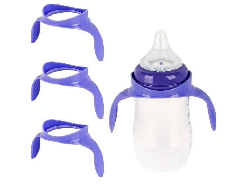 lot 27879 image: Baby Bottle Handles for Lansinoh Baby Bottles, Compatible Ergonomic Lansinoh Bottle Holder for Newborn, 3 Pack, Purple - Retail $7