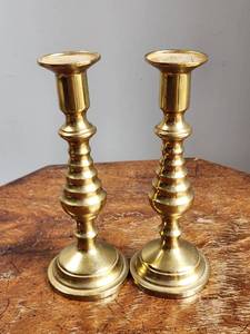 lot 110 image: Pair of Vintage Solid Brass Candlesticks Candle Holders  7 Tall