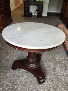 lot 123 image: Antique American Empire Mahogany & Marble-Top Parlor Table