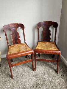 lot 125 image: Pair of Antique American Empire  Early Victorian Cane-Seat Side Chairs