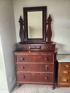 lot 130 image: American Late Classical Mahogany Dressing Chest with Mirror