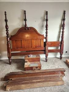 lot 134 image: Antique American Empire Revival Four-Poster Bed with Matching Bed Steps