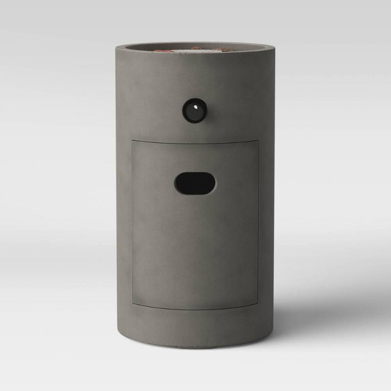 lot 19963 image: 17 Pipestone Outdoor Column Fire Pit Gray - Threshold�� Modern Propane Gas Firepit with Lava Rock and Cover - Retail $127