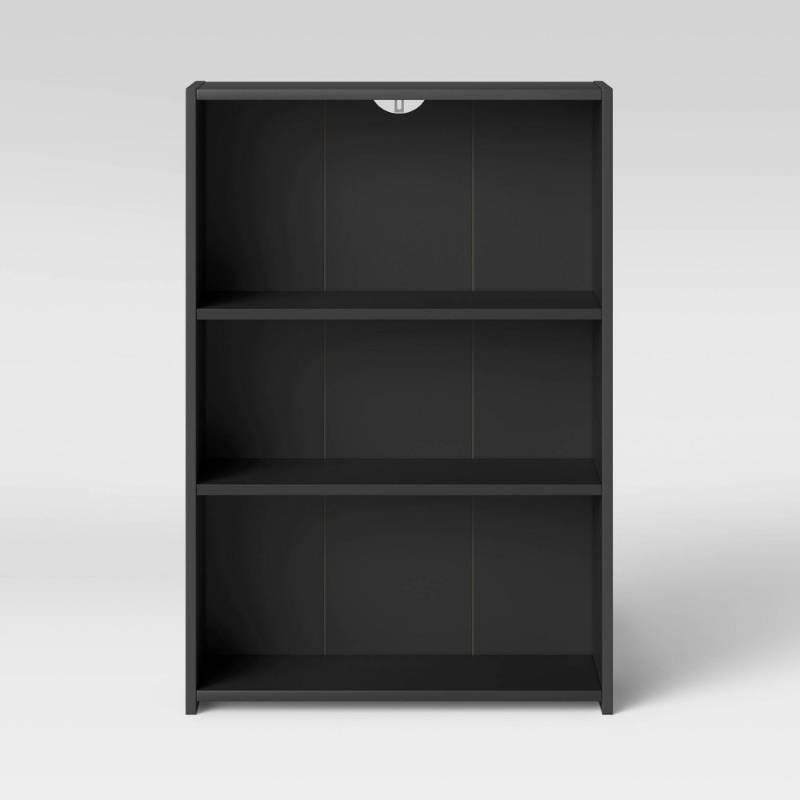 lot 20566 image: 3 Shelf Bookcase Black - Room Essentials�� Modern Style, Wood Composite, Open Shelving Storage - Retail $60