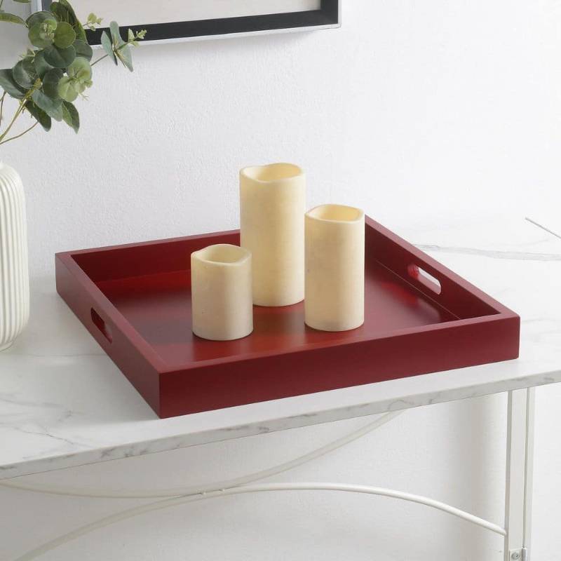 lot 20121 image: Convenience Concepts Palm Beach Tray in Red Wood Finish with Handles - Retail $50