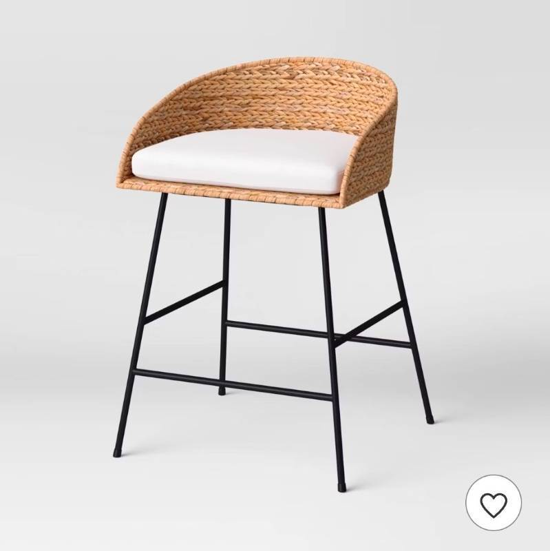 lot 20299 image: 24 Landis Wicker Backed Counter Height Barstool with Cushion and Footrest WhiteBlack- Threshold - Retail $120