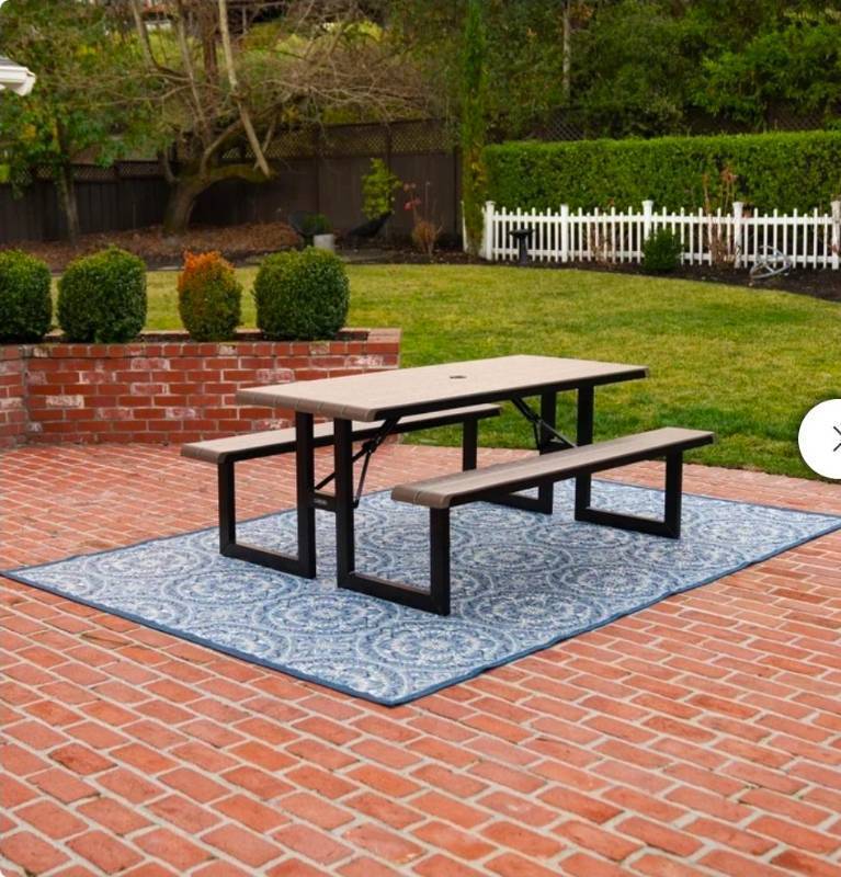 lot 20733 image: Lifetime Commercial 6 ft Folding Picnic Table with Bench Seating - Retail $250