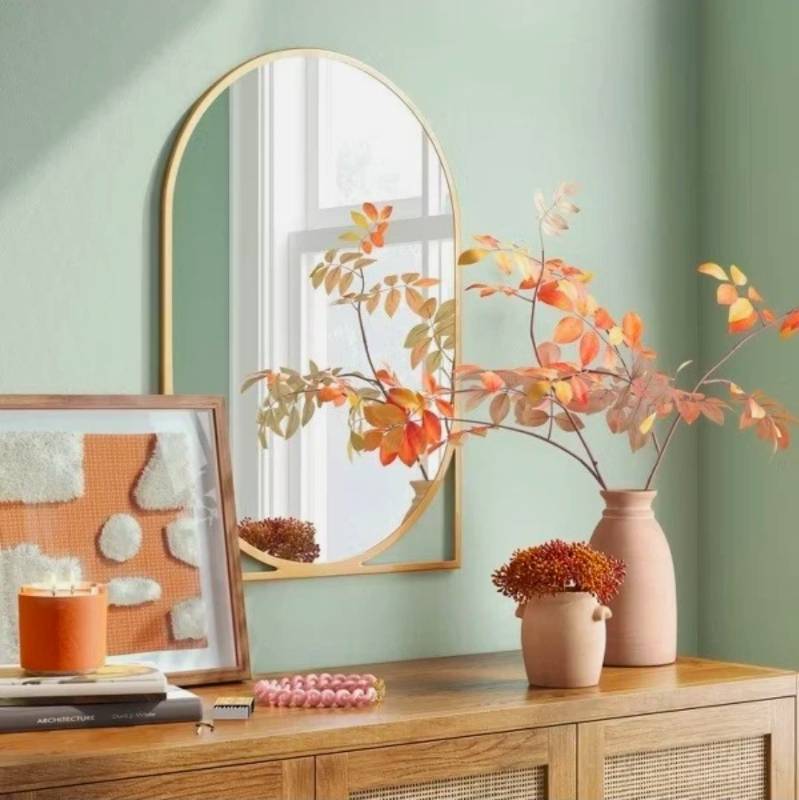 lot 20480 image: 20 x 30 Decorative Wall Mirror Gold - Threshold�� Modern Powder-Coated Metal, Novelty Shape, Wall Mount - Retail $130
