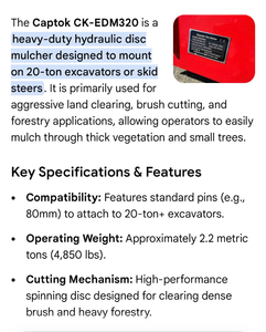 lot 516 image: Captok CK-EDM320 Hydraulic Disc Mulcher Excavator Attachment