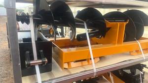 lot 602 image: Earth Auger Bits with Orange Carrying Frame Multiple Sizes 8-12-16