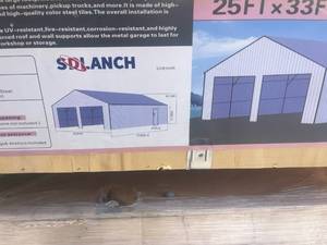 lot 433 image: SOLANCH Metal Garage 25FT x 33FT Steel Frame Corrugated Panels Model GS2533