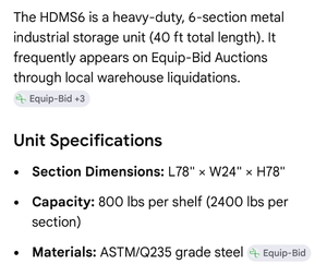 lot 359 image: HDMS6 Heavy-Duty 6-Section Metal Industrial Storage Unit 40 ft