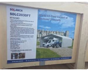 lot 499 image: Solanch SDLC2030FT Steel Carport 20x30 600 sq ft Enclosed Sidewalls