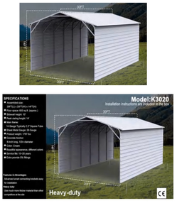 lot 212 image: 30 ft x 20 ft Metal Garage Storage Shed K3020 600 sq ft