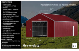 lot 214 image: 46FT x 25FT Metal Garage 15FT Height 1125 sq ft Storage Capacity WHITE