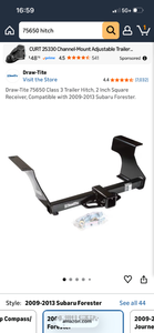 lot 17311 image: Draw-Tite 75650 Class 3 Trailer Hitch for 2009-2013 Subaru Forester ( NO MOUNTING HARDWARE) - Retail $267