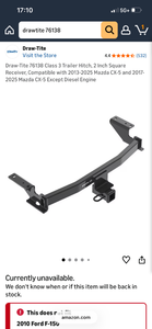 lot 17313 image: Draw-Tite Class 3 Trailer Hitch for Mazda CX-5 ( comes with mounting instructions and bolts) - Retail $179