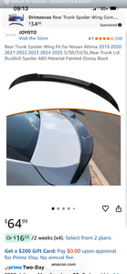 lot 17327 image: Nissan Altima Rear Trunk Duckbill Spoiler Wing - Retail $65