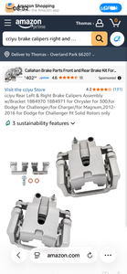 lot 17331 image: CCIYU Rear Left & Right Brake Calipers Assembly with Bracket for Chrysler 300 Dodge Challenger Charger Magnum - Retail $55