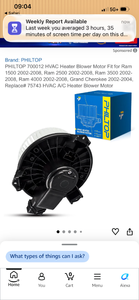 lot 17332 image: PHILTOP HVAC Heater Blower Motor for Dodge Ram & Grand Cherokee - Retail $75