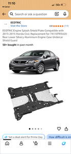 lot 17344 image: Honda Civic Engine Splash Shield Undercar Guard - Retail $95