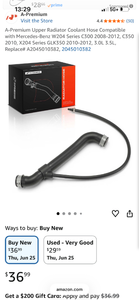 lot 17352 image: A-Premium Upper Radiator Coolant Hose for Mercedes-Benz W204 X204 - Retail $37