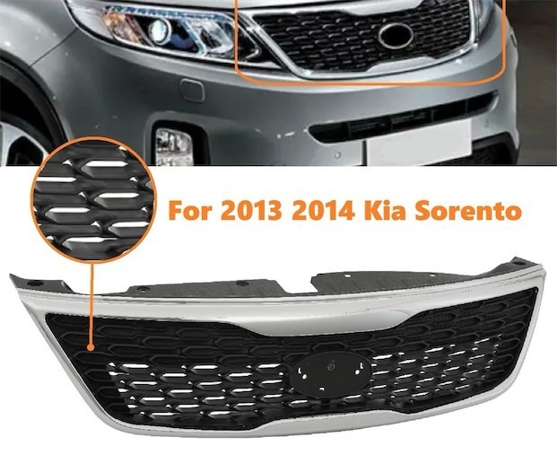 lot 371340 image: For 2014-2015 Kia Sorento Black Front Bumper Upper Grille Grill wChrome Trim