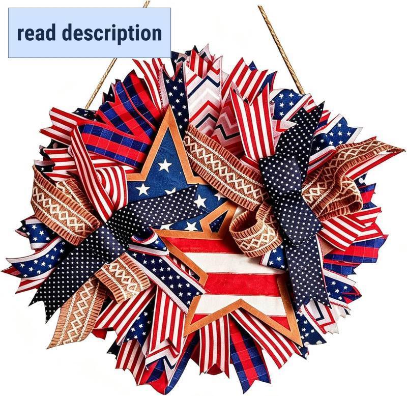 lot 211512 image: Spiritlele 250th Anniversary USA Door Sign Star Patriotic Wreath 4th of July Memorial Day Hanging Garland Indoor Decoration for Front Door Home Office Celebration Gift