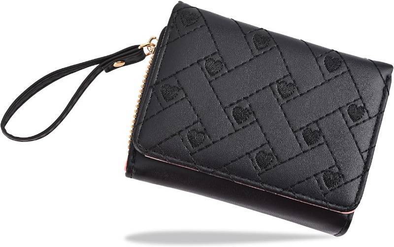 lot 201514 image: Wallet Women, Cute Black Ladies Girls Wallet, Love Heart Trifold Wallets Woman Business Credit Card Holder with Zipper Purse Pocket for Lovers ID Cards Cash Coin Key (Pink)