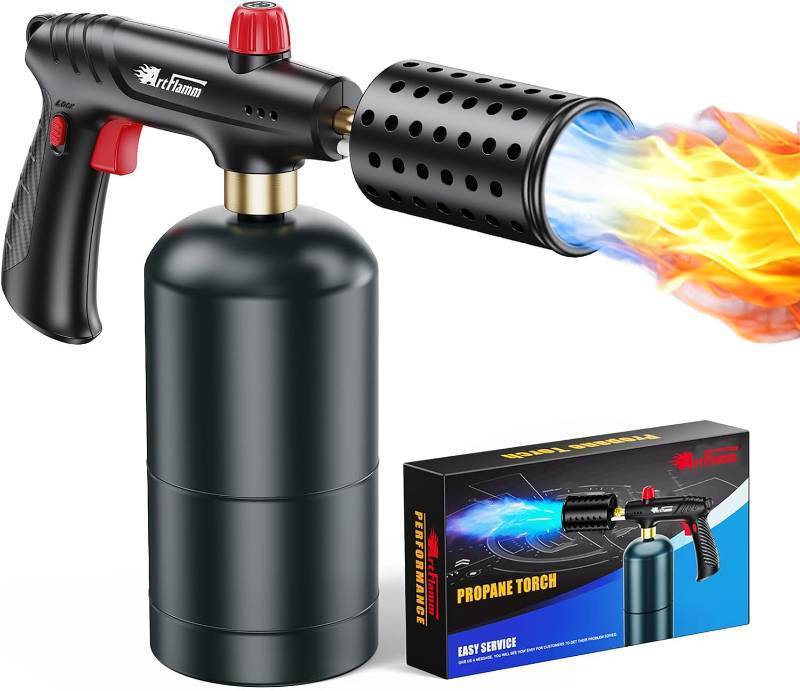 lot 301460 image: ARTFLAMM Powerful Propane Torch with Safety Lock, Cooking Blow Torch Gun with Adjustable Flame & Cooling vents Design, Kitchen Food Torch for Grill, Sous Vide, Charcoal Lighter (Tank Not Included)