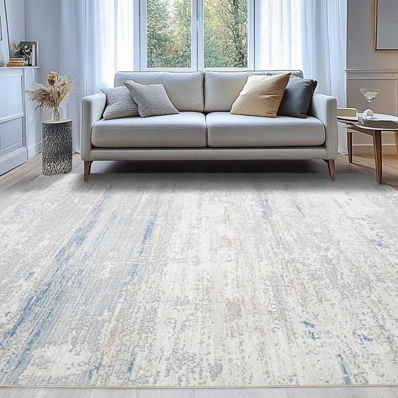 lot 401389 image: Washable Rugs 8x10 Area Rugs for Living Room- Modern Abstract Rugs for Bedroom,Dining Room, Large Soft Low Pile Carpet with Non Slip Rubber Backing,Neutral Accent Rug for Nursery Home Office