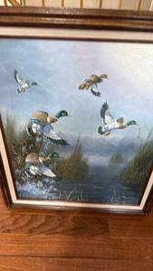 lot 1023 image: Mallard ducks print on canvas 29x25 signed Gloria
