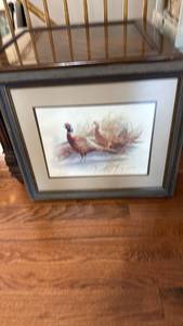 lot 1024 image: Framed and matted print 21x24 ring-necked pheasants signed James Smitty