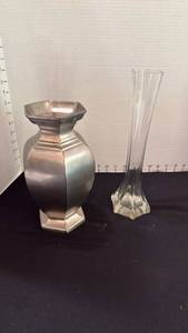lot 1033 image: Pottery Barn vase and long stemmed vase