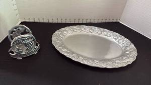 lot 1034 image: Metal platter and coaster metal holder