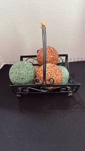 lot 1041 image: Decorative wrought iron basket and balls