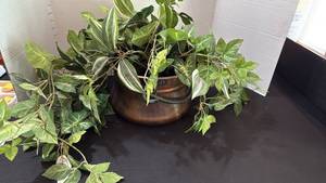 lot 1044 image: Metal planter with greenery