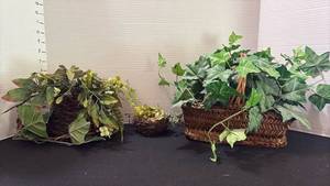 lot 1086 image: Woven Basket Planters with Greenery