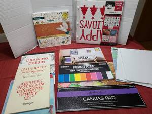 lot 1208 image: Stencils, adult coloring book, drawing paper, cardstock, canvas pads rawing.