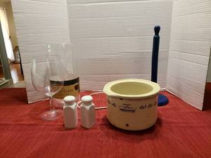 lot 1228 image: Friday Night Wine Glass, Salt and Pepper Shakers, Paper Towel Holder, and Mini Crockpot