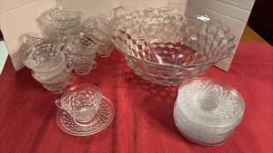 lot 2017 image: American Fostoria Punch Bowl with Cups and Saucers 35 Pieces