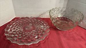 lot 2022 image: American Fostoria Footed Platter and Serving Bowl