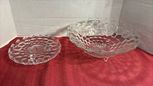 lot 2027 image: American Fostoria Tri Footed Serving Plate and Bowl