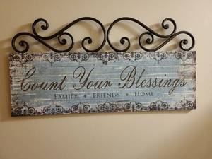 lot 2035 image: Wood and metal wall sign decor, 12x23