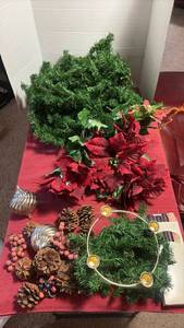 lot 2042 image: Faux Christmas Flowers, Garland, and Advent Wreath