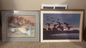 lot 2047 image: Framed Bunny Print Signed and Numbered 26450, 21x24in, and Geese Print 7661500